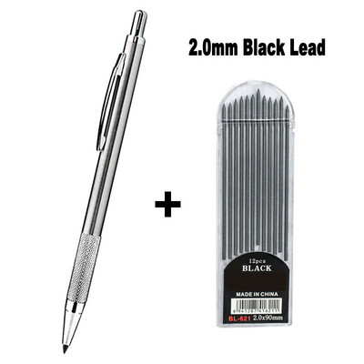 Metalna mehanička olovka od nehrđajućeg čelika 2,0 mm crna 2B olovka za umjetnost Sktech Crtanje Stolarija Dizajn Ured Školsko pisanje