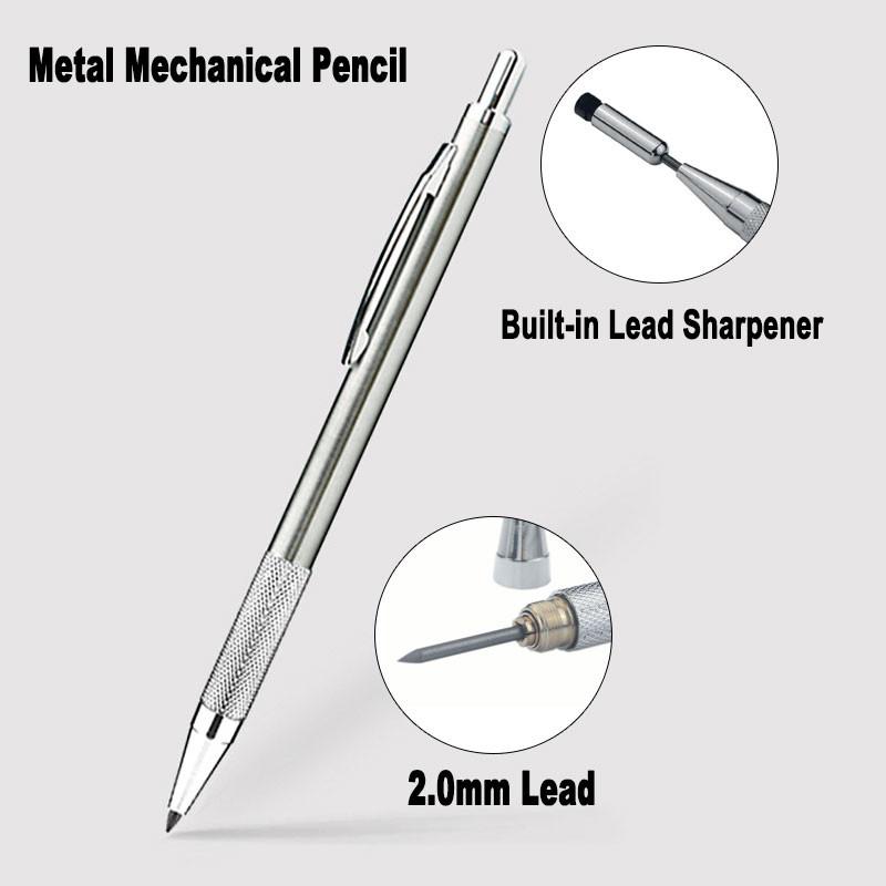 Metalna mehanička olovka od nehrđajućeg čelika 2,0 mm crna 2B olovka za umjetnost Sktech Crtanje Stolarija Dizajn Ured Školsko pisanje