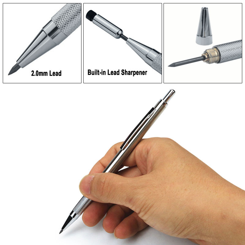 Metalna mehanička olovka od nehrđajućeg čelika 2,0 mm crna 2B olovka za umjetnost Sktech Crtanje Stolarija Dizajn Ured Školsko pisanje