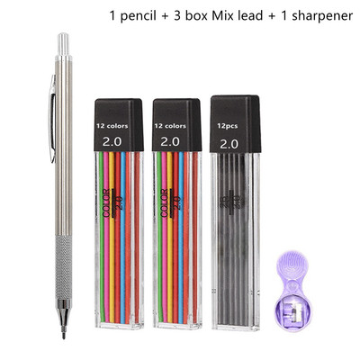 Set de creioane mecanice de 2,0 mm 2B Creioane automate pentru elevi Gri/culoare Mine de pixuri de școală Rechizite de birou Kawaii
