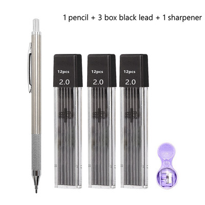 Set de creioane mecanice de 2,0 mm 2B Creioane automate pentru elevi Gri/culoare Mine de pixuri de școală Rechizite de birou Kawaii