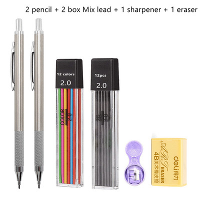 Set de creioane mecanice de 2,0 mm 2B Creioane automate pentru elevi Gri/culoare Mine de pixuri de școală Rechizite de birou Kawaii
