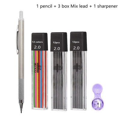Set de creioane mecanice de 2,0 mm 2B Creioane automate pentru elevi Gri/culoare Mine de pixuri de școală Rechizite de birou Kawaii