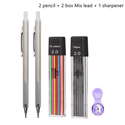 Set de creioane mecanice de 2,0 mm 2B Creioane automate pentru elevi Gri/culoare Mine de pixuri de școală Rechizite de birou Kawaii