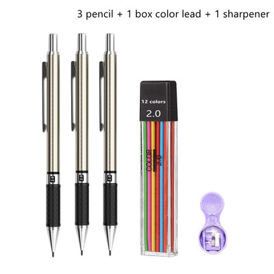 Set de creioane mecanice de 2,0 mm 2B Creioane automate pentru elevi Gri/culoare Mine de pixuri de școală Rechizite de birou Kawaii