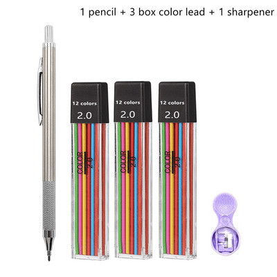 Set de creioane mecanice de 2,0 mm 2B Creioane automate pentru elevi Gri/culoare Mine de pixuri de școală Rechizite de birou Kawaii