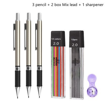 Set de creioane mecanice de 2,0 mm 2B Creioane automate pentru elevi Gri/culoare Mine de pixuri de școală Rechizite de birou Kawaii