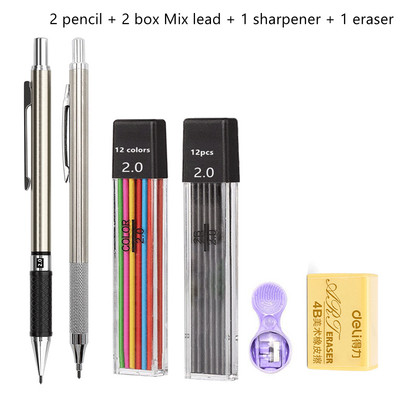 Set de creioane mecanice de 2,0 mm 2B Creioane automate pentru elevi Gri/culoare Mine de pixuri de școală Rechizite de birou Kawaii