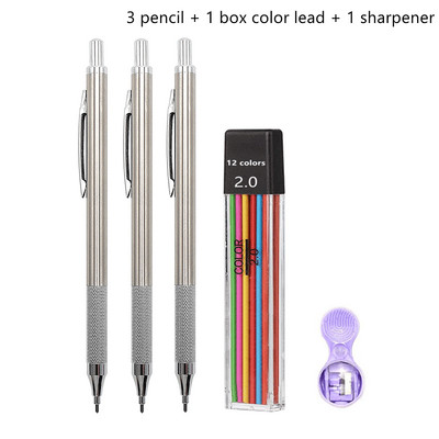 Set de creioane mecanice de 2,0 mm 2B Creioane automate pentru elevi Gri/culoare Mine de pixuri de școală Rechizite de birou Kawaii