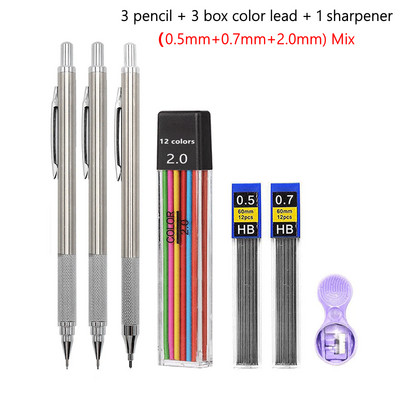 Set de creioane mecanice de 2,0 mm 2B Creioane automate pentru elevi Gri/culoare Mine de pixuri de școală Rechizite de birou Kawaii