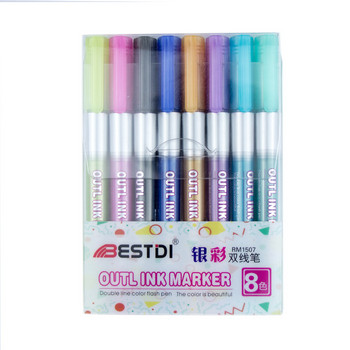 8 цвята/комплект Метални двойни линии Арт маркери Акрилна писалка за изходна линия Канцеларски артикули Химикалки за рисуване Скрапбукинг от Kevin&sasa Crafts
