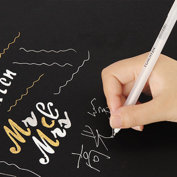 Touchten Χρυσό / ασημί / λευκό στυλό υψηλής γυαλάδας μαύρη κάρτα ζωγραφισμένη στο χέρι μαρκαδόρο διορθωτικό γάντζο γραμμής στυλό