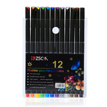 12 24 Χρώματα 0,4 mm Μαρκαδόρος ινών Fineliners Σκίτσο με βάση ακουαρέλα Σχέδιο Τέχνη Ζωγραφική Μύτη τσόχα Fine Hook Line Pen
