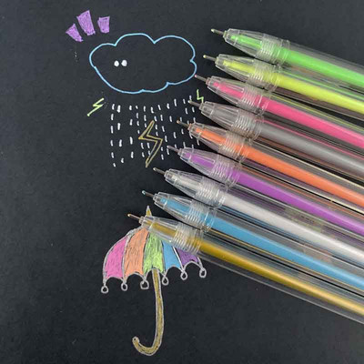 18 db/készlet Markerek és kiemelő toll 9 színű csillogó fehér zselés toll kifestőkönyvekhez naplókhoz Rajz Doodling Art Markerek
