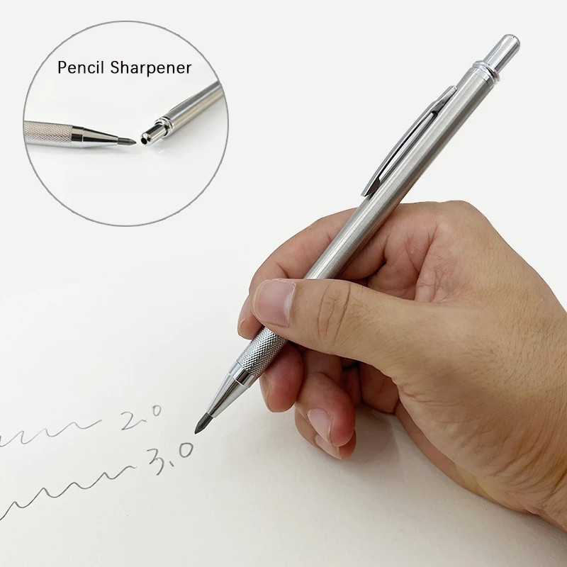 Prabangus 3,0 mm metalinis mechaninis pieštukas su juodu / raudonu 2B laidais Profesionalus meninis piešimas eskizas, kūrimas, automatiniai pieštuko įrankiai