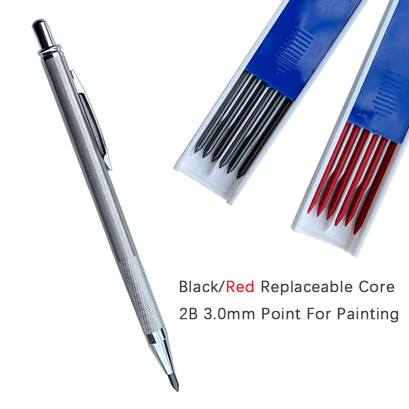 Prabangus 3,0 mm metalinis mechaninis pieštukas su juodu / raudonu 2B laidais Profesionalus meninis piešimas eskizas, kūrimas, automatiniai pieštuko įrankiai