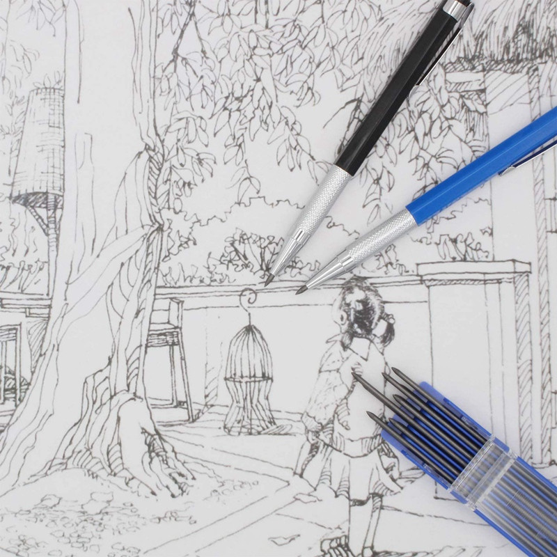 2,0 мм механичен молив Молив за черни чертежи Дърводелски занаяти Художествени скици с 12 бр. пълнител