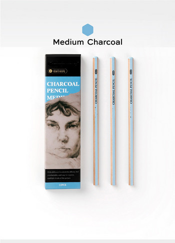 12Pcs Charcoal Soft Medium Hard Art Student Special Authentic Sketch Sketch Pen Soft Student Soft Black Charcoal Art Supplies
