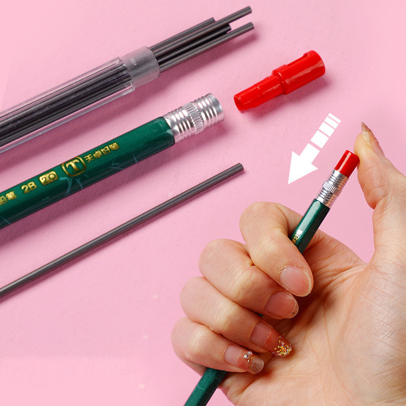 2/4 vnt Negalandantys pieštukai su pieštukų drožtuvu Kawaii 2,0 mm mechaninis pieštukas mokyklinėms korėjietiškoms raštinės reikmenims