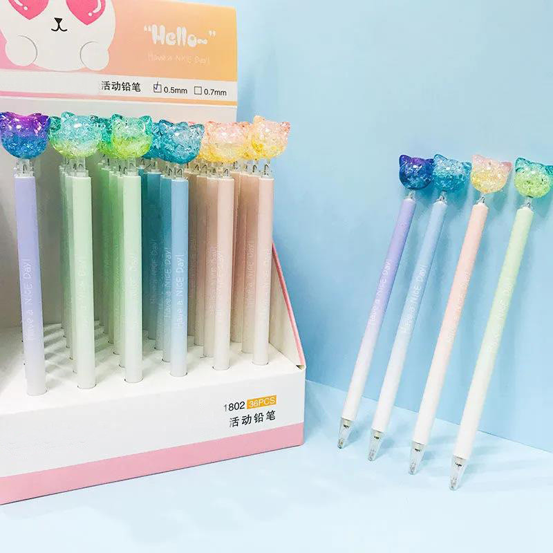 2 τμχ Kawaii Cat Mechanical Pencils Χαριτωμένα αυτόματα μολύβια φορητά στυλό τύπου για σχολικά κορεατικά είδη γραφείου