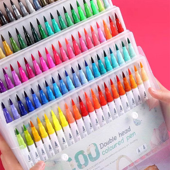 12Colors Art Marker FineLiner Drawing Ζωγραφική Ακουαρέλα Τέχνης μαρκαδόροι στυλό Dual Tip Brush Pen School Supplies