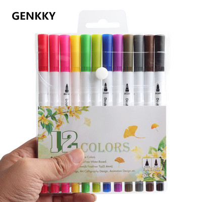 12Colors Art Marker FineLiner Joonistus Maalimine Akvarell Art Marker Pliiatsid Kahe otsaga pintsliga pliiats Koolitarbed