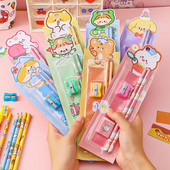 5pcs/set crtani HB gumice za olovke Lenjir Kawaii Drveni slatki set olovaka Studenti Dječji darovi za školski uredski pribor
