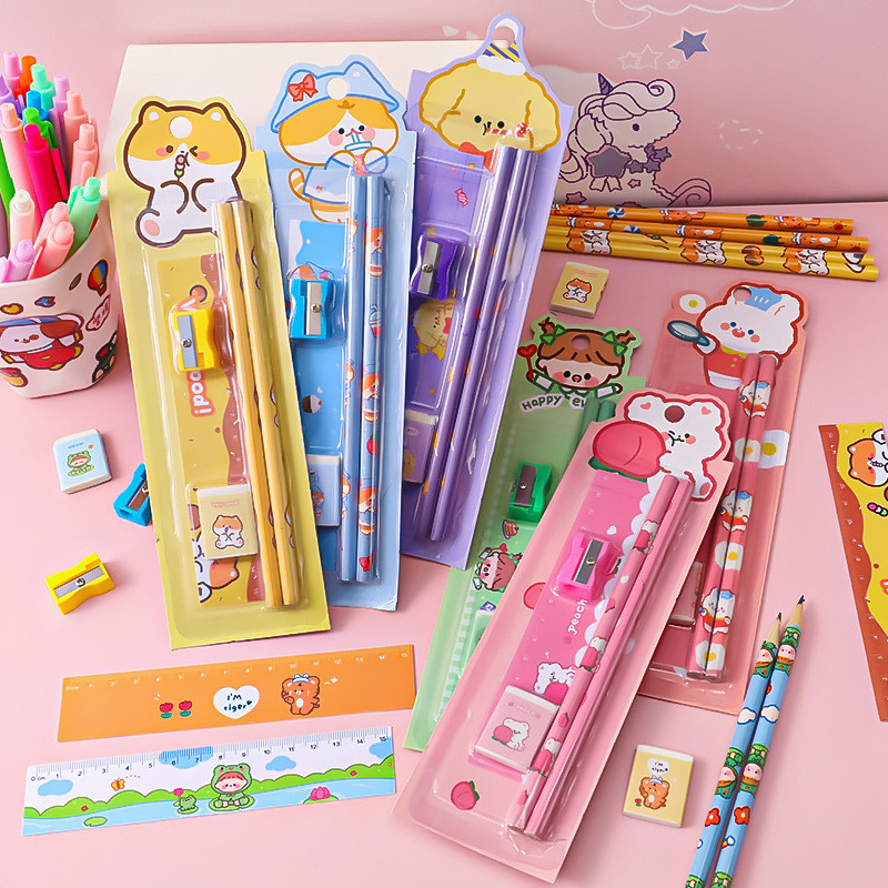 5pcs/set crtani HB gumice za olovke Lenjir Kawaii Drveni slatki set olovaka Studenti Dječji darovi za školski uredski pribor