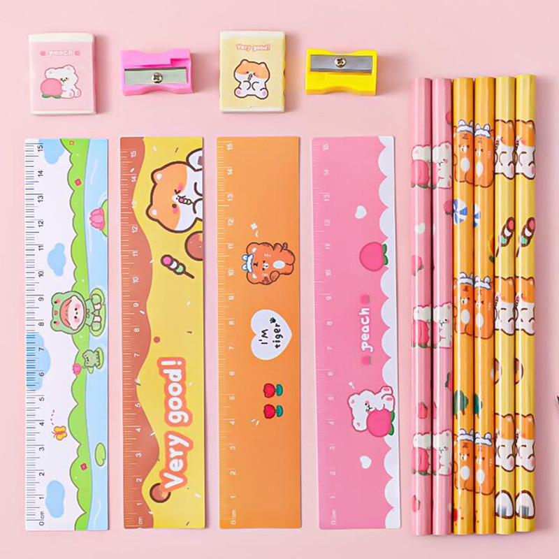 5pcs/set crtani HB gumice za olovke Lenjir Kawaii Drveni slatki set olovaka Studenti Dječji darovi za školski uredski pribor