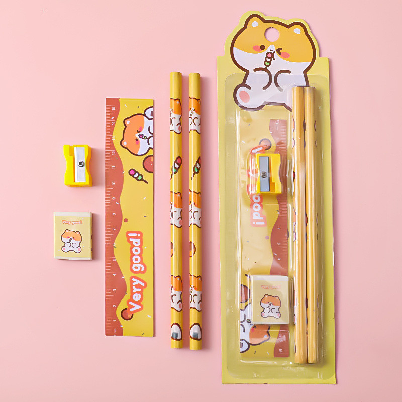 5pcs/set crtani HB gumice za olovke Lenjir Kawaii Drveni slatki set olovaka Studenti Dječji darovi za školski uredski pribor