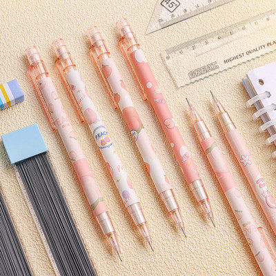 2 бр. 0,5 мм механични моливи Kawaii Cute Peach Автоматични моливи Незаточващи се химикалки Училищни офис консумативи Корейски канцеларски материали