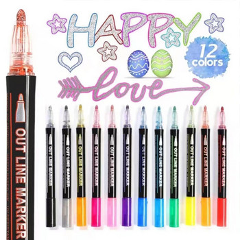 Double Line Silver Anime Pens Art Crafting Supplies DIY Fineliner Pens Ποικιλία χρωμάτων Στυλό τέχνης για Doodling Drawing Calligraphy
