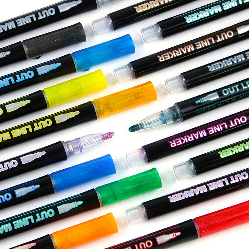 Dvigubos linijos sidabriniai anime rašikliai Meno meistriškumo reikmenys „pasidaryk pats“ smulkinimo rašikliai Įvairių spalvų Meniniai rašikliai, skirti piešimui, kaligrafijai