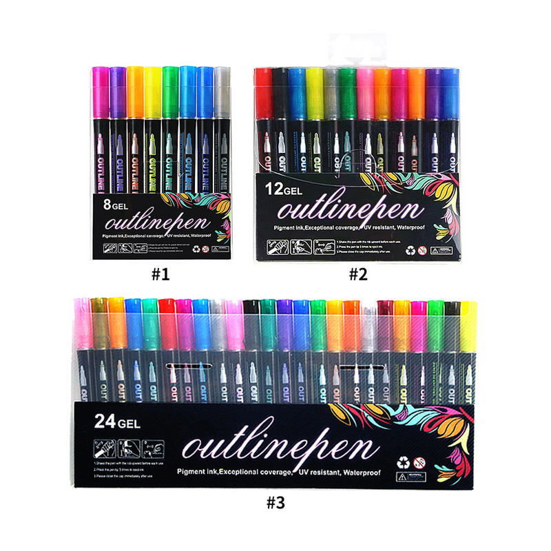 Dvigubos linijos sidabriniai anime rašikliai Meno meistriškumo reikmenys „pasidaryk pats“ smulkinimo rašikliai Įvairių spalvų Meniniai rašikliai, skirti piešimui, kaligrafijai