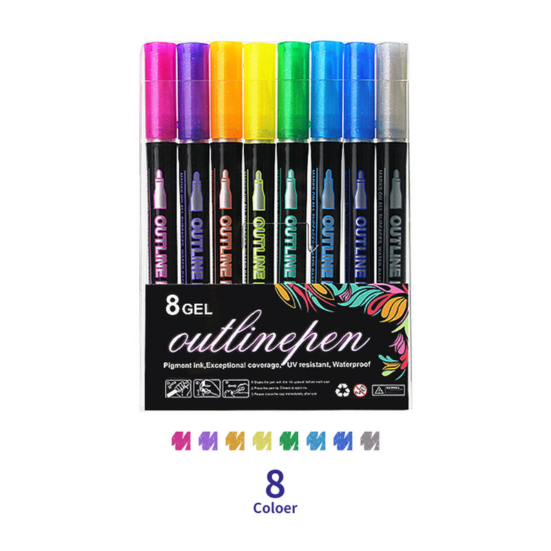 Dvigubos linijos sidabriniai anime rašikliai Meno meistriškumo reikmenys „pasidaryk pats“ smulkinimo rašikliai Įvairių spalvų Meniniai rašikliai, skirti piešimui, kaligrafijai