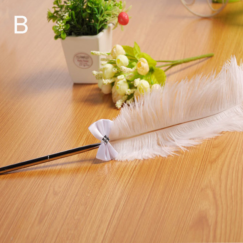 1 KOM Pernata kemijska olovka Noj, pliš, slatka prijava za vjenčanje Uredski potpis Metalna Caneta crna Canetas punjenje Romantični dar