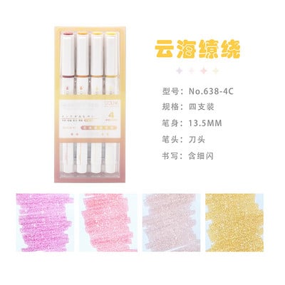 Set de 4 pixuri strălucitoare de culoare strălucitoare, marcator de iluminare strălucitor, perie de 4 mm pentru desen, pictură, școală de artă, sclipici metalic