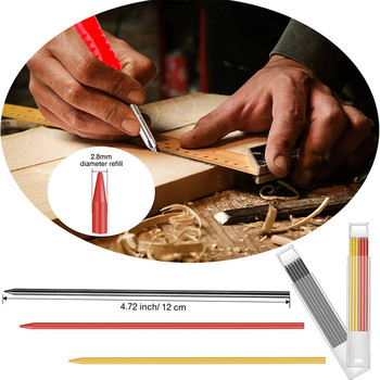 Комплект масивни дърводелски моливи Механична дървообработваща писалка 2,8 мм Инструмент за маркиране на дълбоки дупки Вградена острилка Работник Архитект Scriber