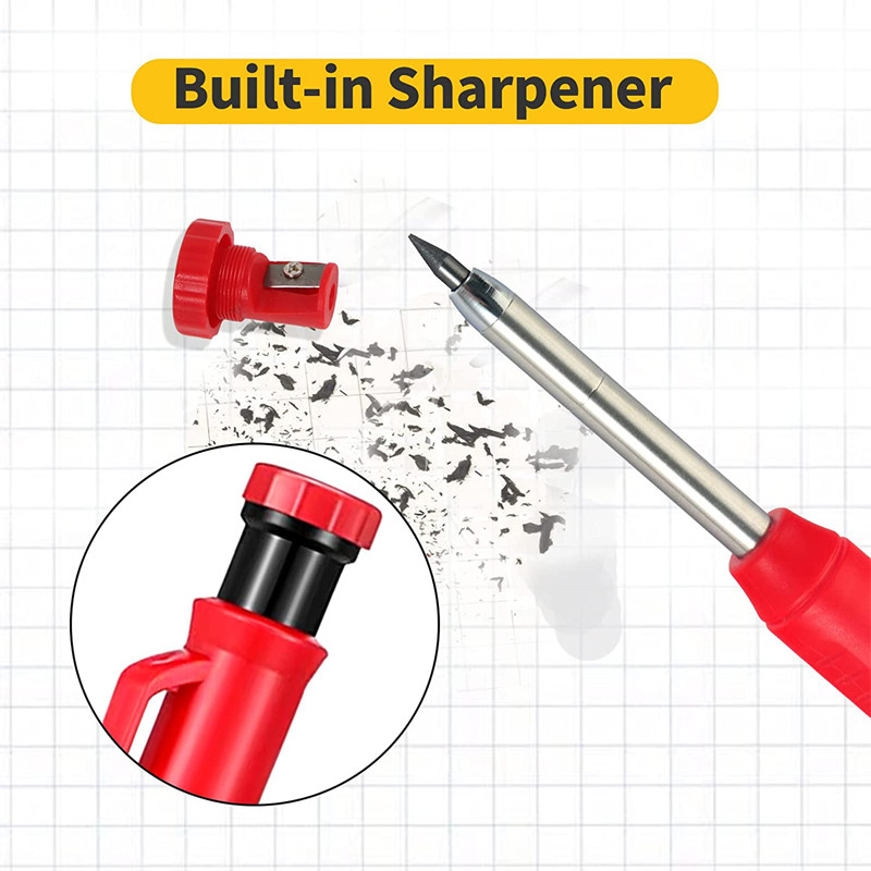 Set de creioane solid pentru dulgher, stilou mecanic pentru prelucrarea lemnului, instrument de marcare a găurilor adânci de 2,8 mm, ascuțitor încorporat, muncitor, arhitect, scriber