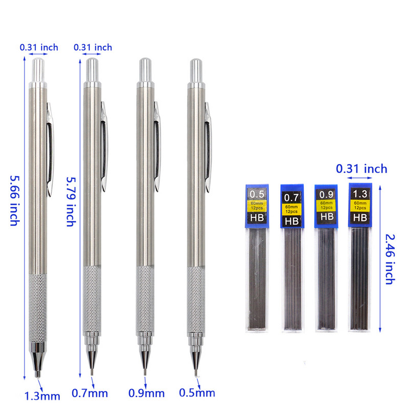 Creion mecanic din metal 0,5 mm/0,7 mm/0,9 mm/1,3 mm de înaltă calitate automată schiță în creion desen școală rechizite de papetărie