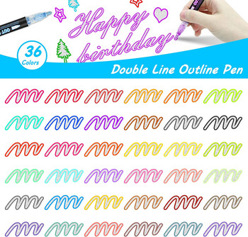 24 цветни контури с двойна линия Art Pen Marker Pen DIY Graffiti Outline Marker Pen Highlighter Scrapbook Bullet Diary Poster Card