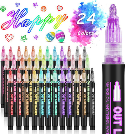 24 de culori dublă linie contur stilou artă Marker Pen DIY Graffiti contur Marker Pen Highlighter Scrapbook Bullet Jurnal Poster Card