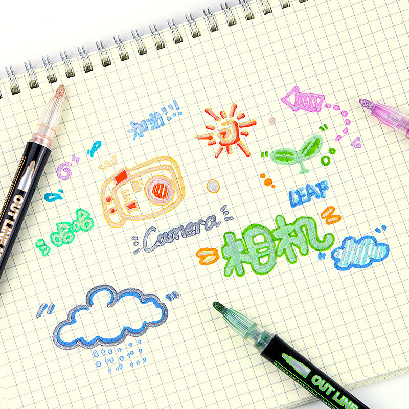 Umjetnička olovka s dvostrukim linijama u 24 boje DIY Grafitna olovka s obrisima Olovka za označavanje spomenar Bullet Diary Poster kartica