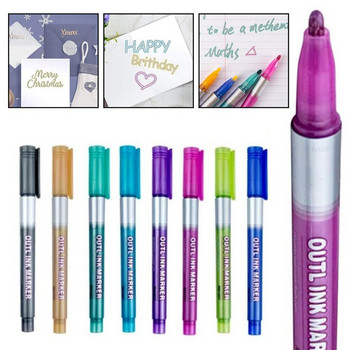8-цветна коледна химикалка, хайлайтер, двойна линия, контур, арт писалка, маркери, химикалки, дневник, плакат, карта, графити, рисуване, писане
