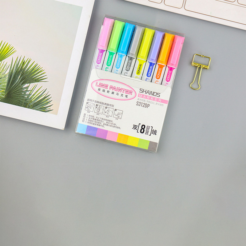 Marker u boji s dvostrukim redom Olovka za bilješke Umjetnička slika Ručna olovka za račun Flash Marker Olovka za konture Uredski pribor