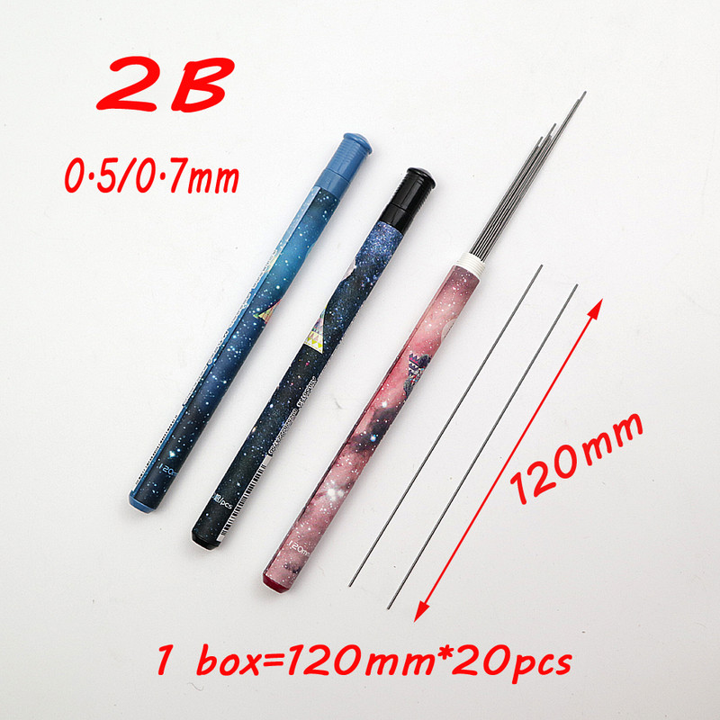 Náhradná tuha do mechanickej ceruzky 0,5-0,7 mm, 2B, automatická ceruzka, 1 balenie, 120 mm * 20 ks, pre školské a kancelárske písacie potreby, 6 ks/sada