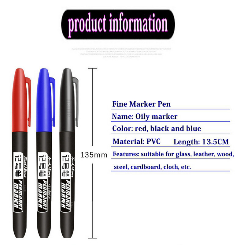 6 kom/set 1,5 mm fine vodootporne trajne flomastere s finom tintom, tankim vrhom, grubim perom, crvenim, crnim i plavim tintom, markerima u boji