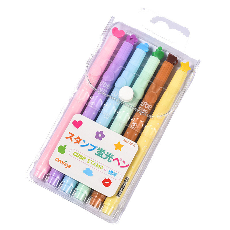 6Pcs/Lot Kreativna flomaster slatka markantna olovka tinte Pečat olovka Školski pribor Uredski pribor Darovi za djecu