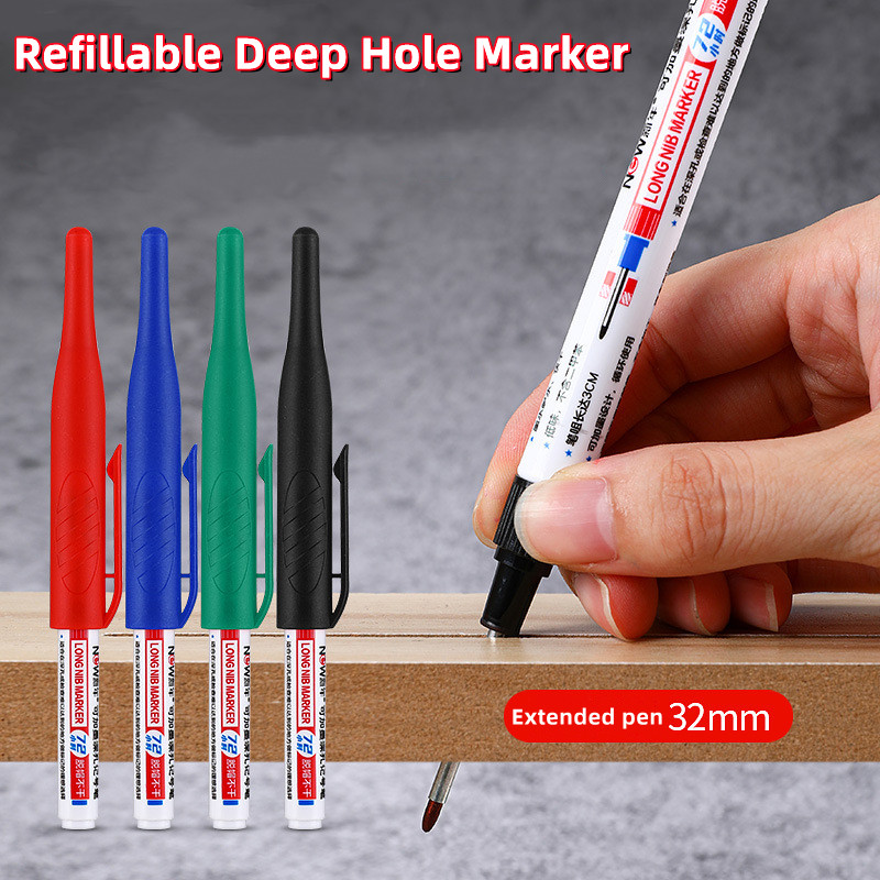 32MM червено/черно/синьо/мастило с голям капацитет Маркери с дълга глава Декорация за дървообработване на баня Многофункционални химикалки с дълбока дупка Комплект маркери