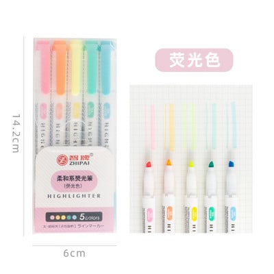 Mažas gaivus ir švelnus paryškinimo rinkinys dvigalvis spalvotas žymeklis grafiti ranka pieštas penkių spalvų rašiklis